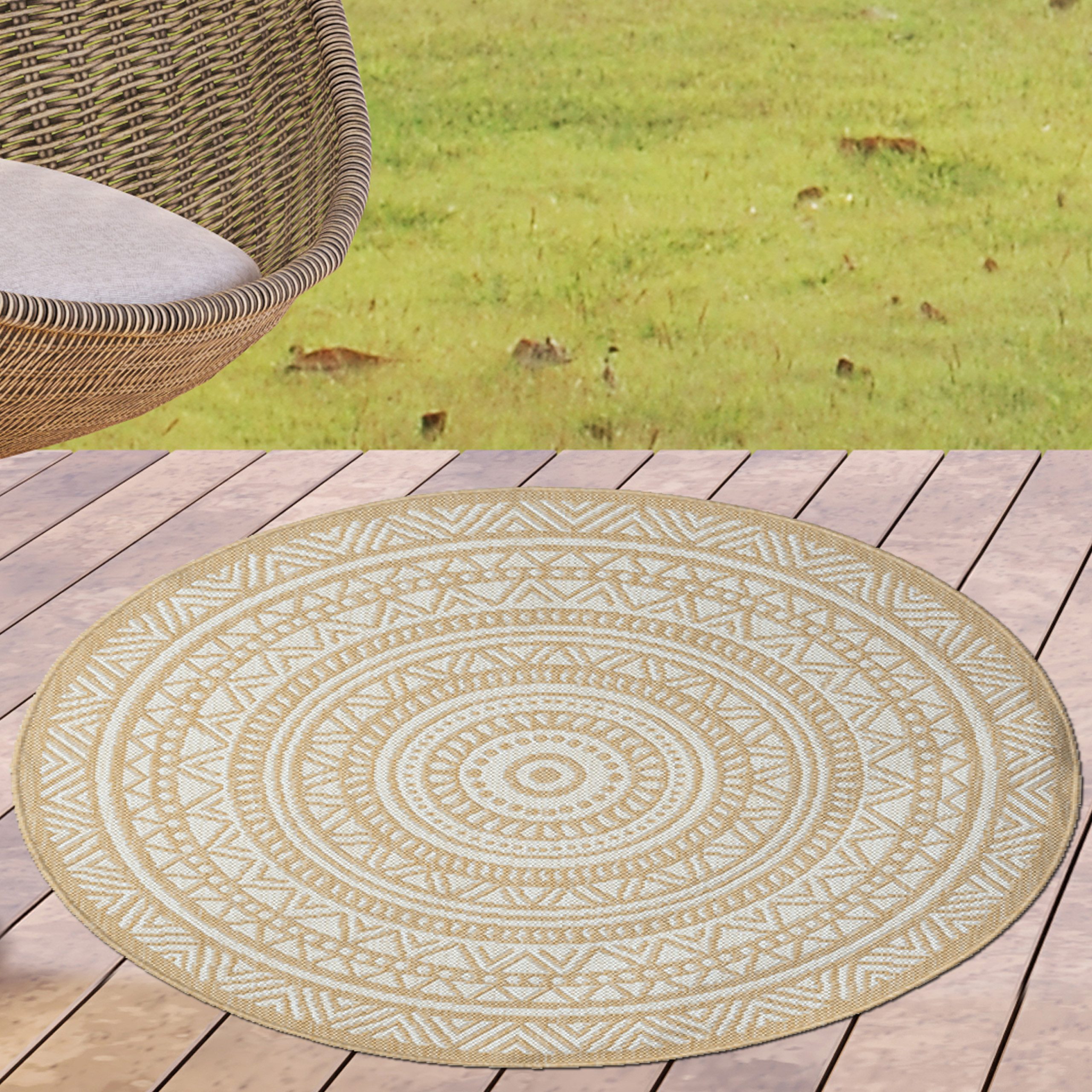 Carpetia Outdoorteppich zeitlos, rund, Höhe: 5 mm, pflegeleicht, wetterbeständig, für Innen- und Außenbereich geeignet
