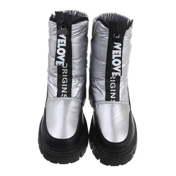 Ital-Design Damen Snowboots Outdoor Stiefelette Blockabsatz Plateaustiefeletten in Silber