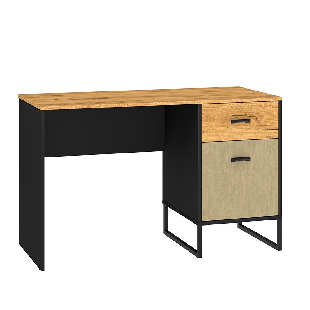 Lomadox Schreibtisch CASPER-131, schwarz, Eiche, sandfarben, ca. 120/75/55c günstig online kaufen