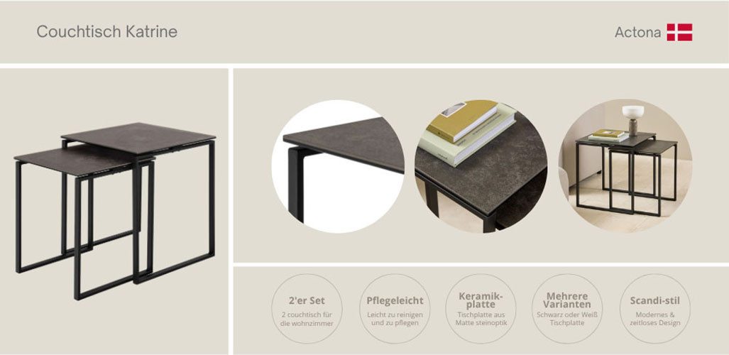 ACTONA GROUP Couchtisch Katrine, 2er-Set, Kaffetisch, Keramik-Tischplatte, günstig online kaufen