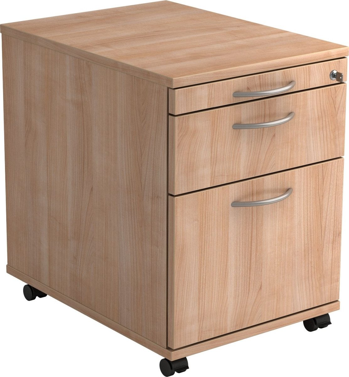 Container Rollcontainer 58cm 1 Schub 1 Hängeregistratur Schloss Bogengriff Nussb