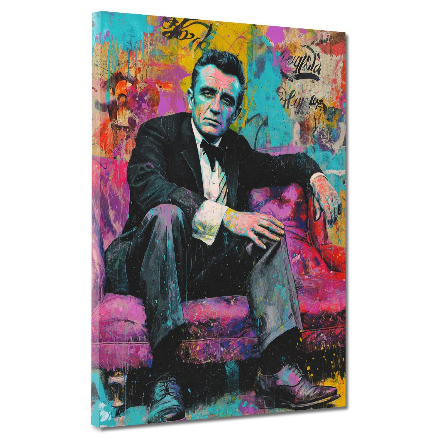 Artedinoi Leinwandbild Pop Art Johnny Porträt auf Sofa Leinwandbild Wandbild Kunstdruck XL Wa, Mann auf Sofa, Porträt