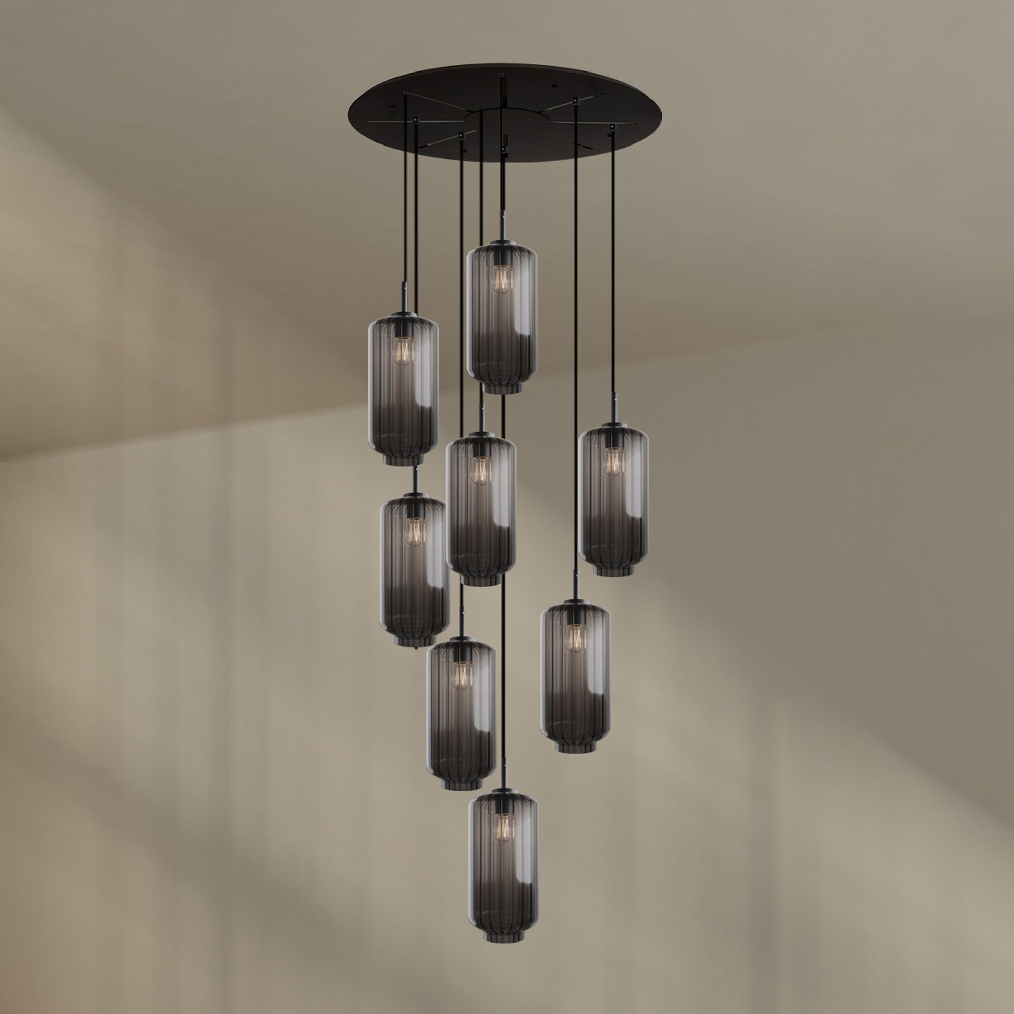 s.luce Pendelleuchte Velo Galerieleuchte 8-flg Ø 80cm Baldachin Ø 18cm Rauch