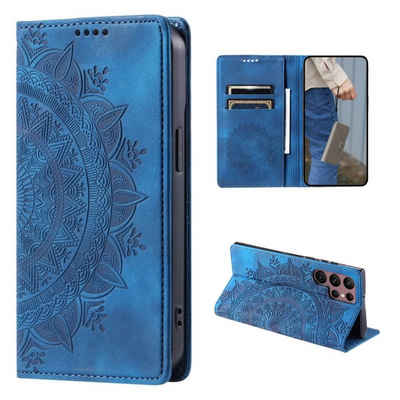 CoverKingz Handyhülle Hülle für Samsung Galaxy S24 Ultra Handyhülle Flip Case Cover Etui 17,3 cm (6,8 Zoll), Klapphülle Schutzhülle mit Kartenfach Schutztasche Motiv Mandala