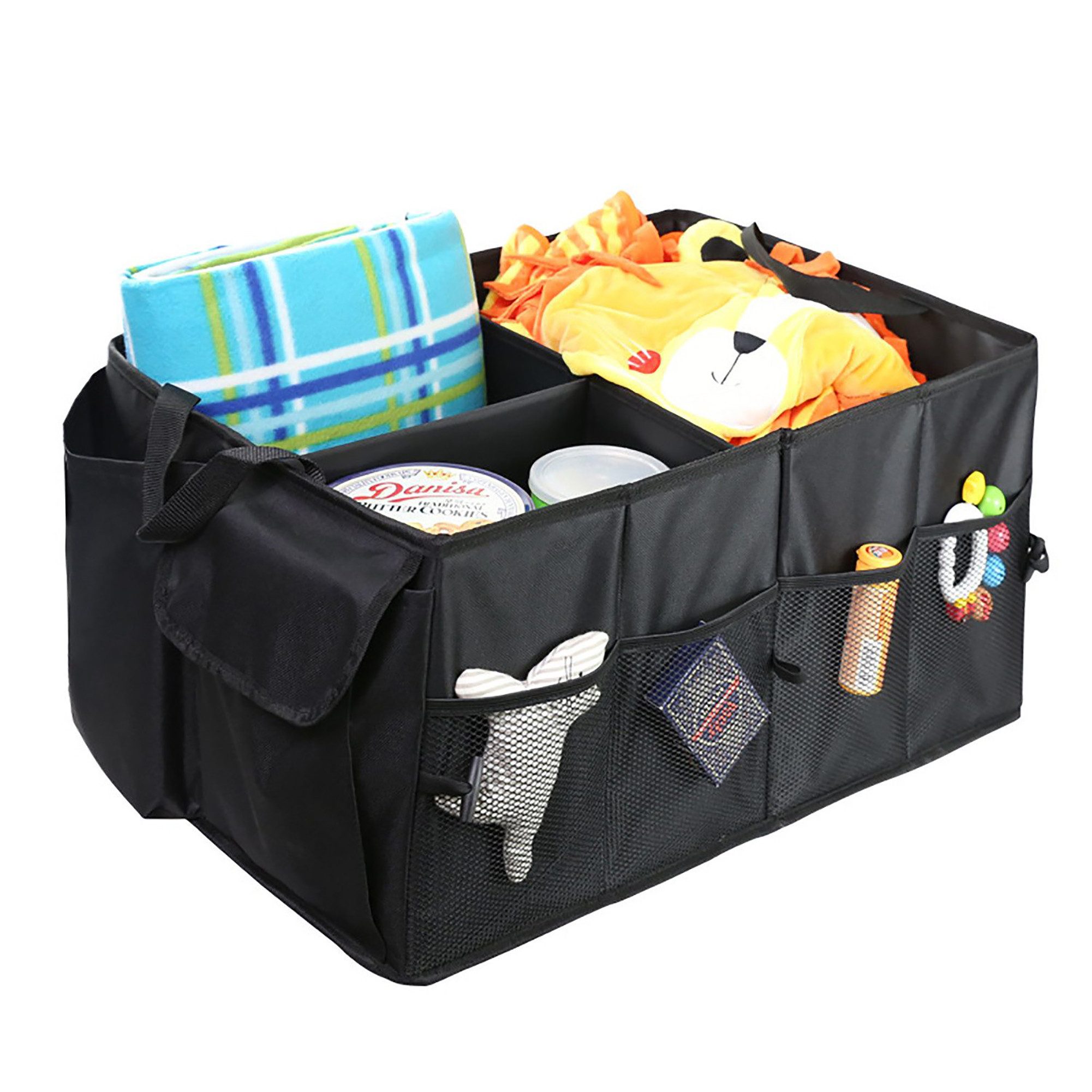 Fine Life Pro Faltbox Kofferraum-Organizer, 68L Großer Kofferraum-Tragebox, (Einfach zusammenklappbar, 600D Oxford-Stoff), mit verstellbaren Abteilungen und verstellbaren Trageriemen