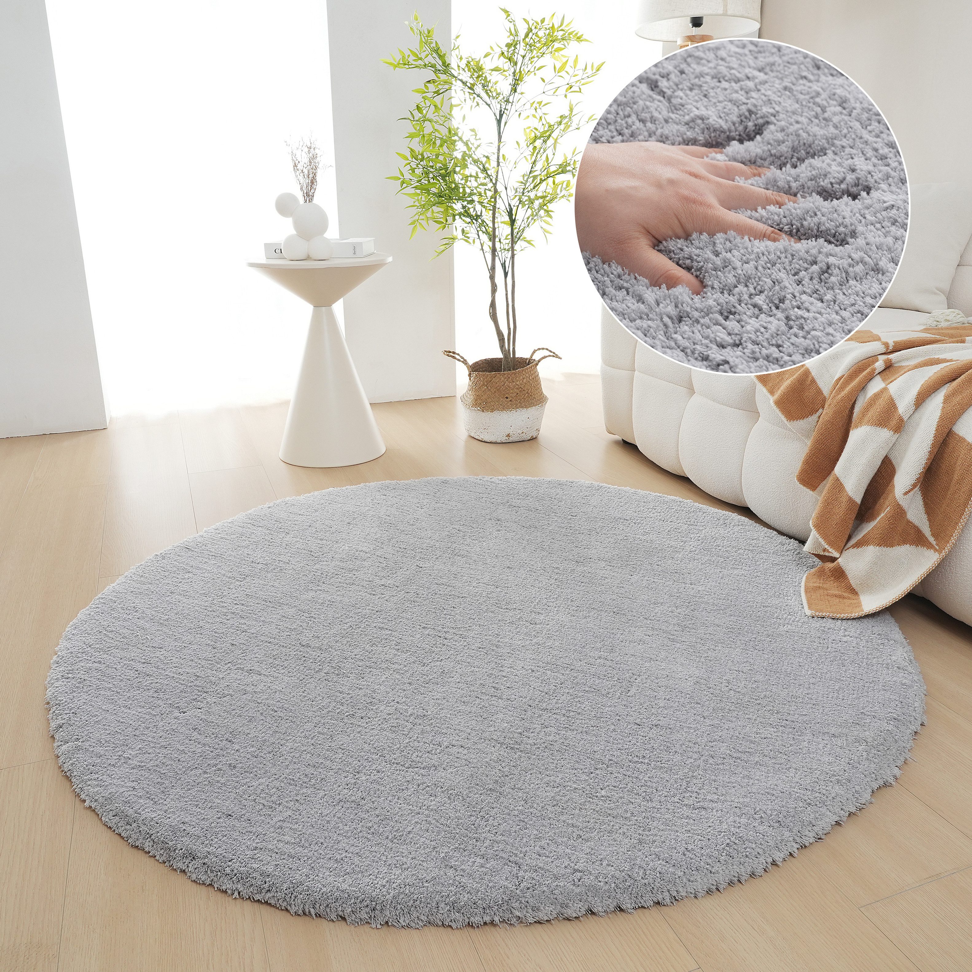 OTTO home Hochflor-Teppich Microfaser Teppich Magong, besonders weich, sehr feiner Flor, rund, Höhe: 25 mm, unifarben, weiche Teppiche, Wohnzimmer, Schlafzimmer, Kinderzimmer