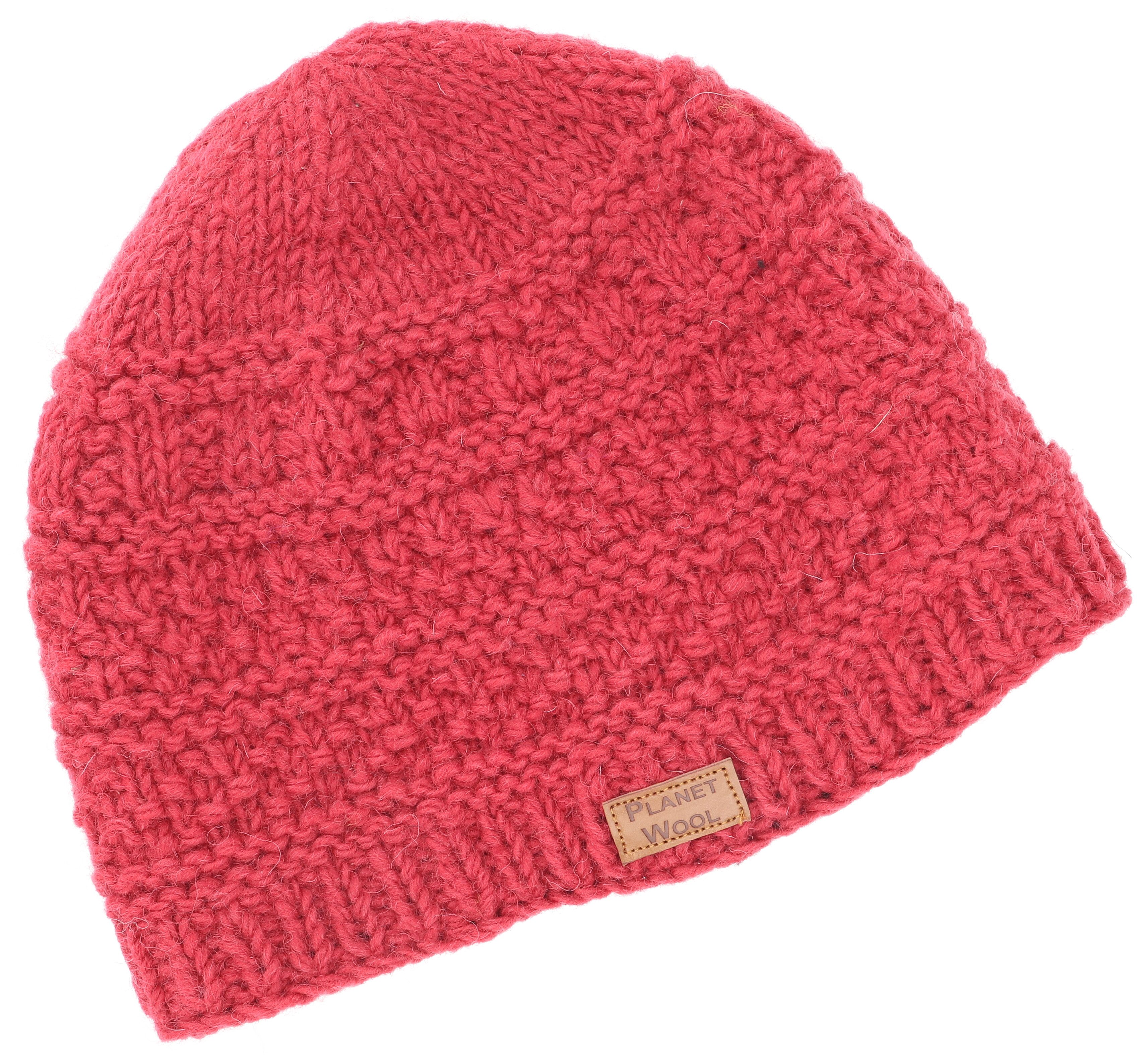 Guru-Shop Strickmütze Einfarbige handgestrickte Wollmütze aus Nepal -..