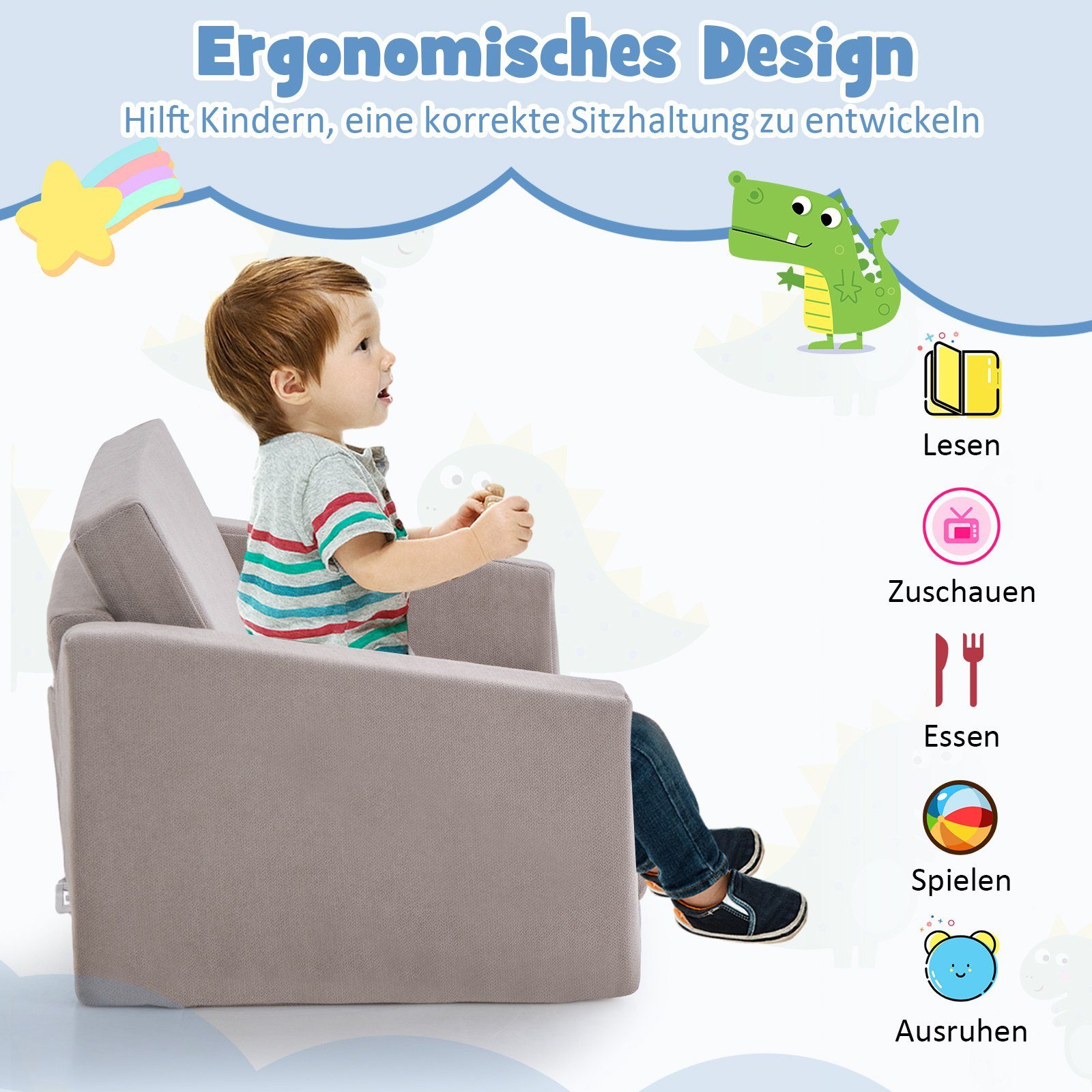 COSTWAY Kindersofa Sessel, mit Schlaffunktion, für günstig online kaufen