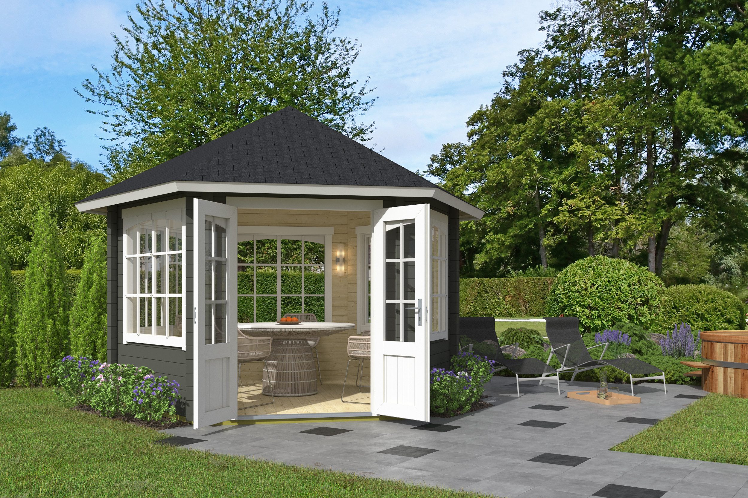 Nordic Holz Gartenhaus Pavillon ILMENAU, BxT: 420x363,7 cm