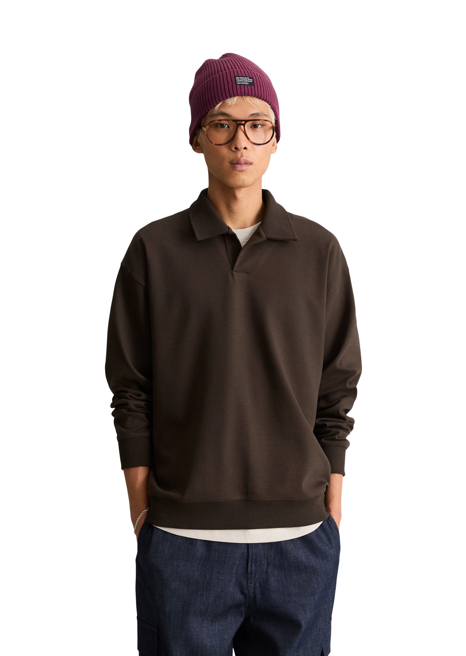 Marc O'Polo DENIM Langarm-Poloshirt aus schwerem Interlock Jersey