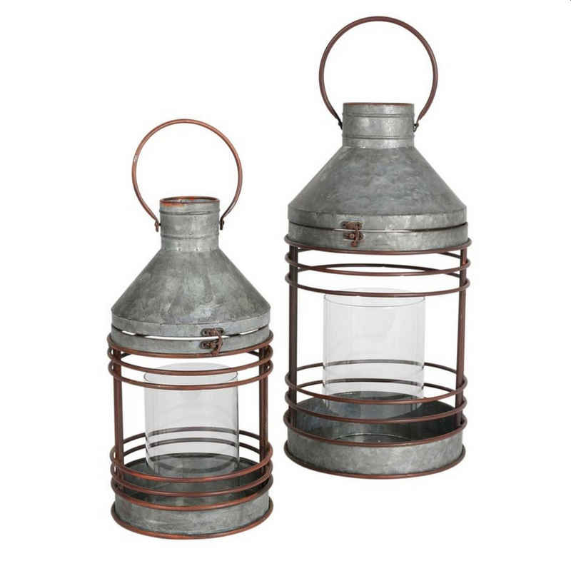 sesua Kerzenlaterne Zink Laternen 2er Set mit Glas Windlicht im Industrie-Look Outdoor Gartenlaterne (2 St)