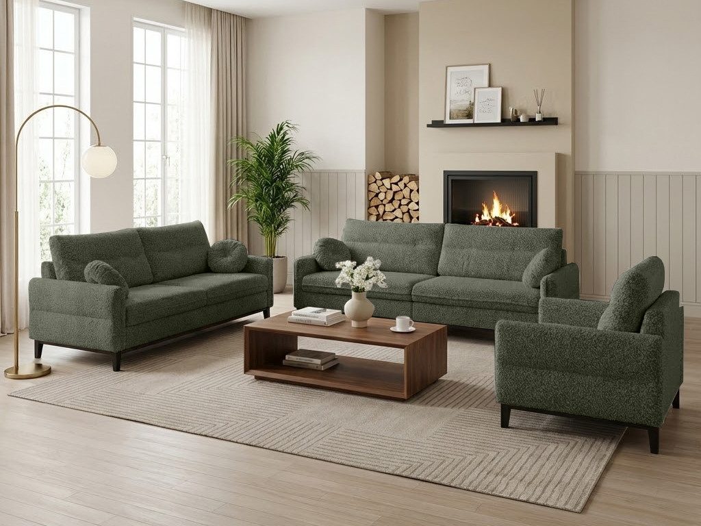 Beautysofa Polstergarnitur BELWEDER, (Velours oder Bouclé-Stoff, hoher Komfort, zeitloses Design), Sitzgruppe 3-Sitzer, 2-Sitzer & Sessel