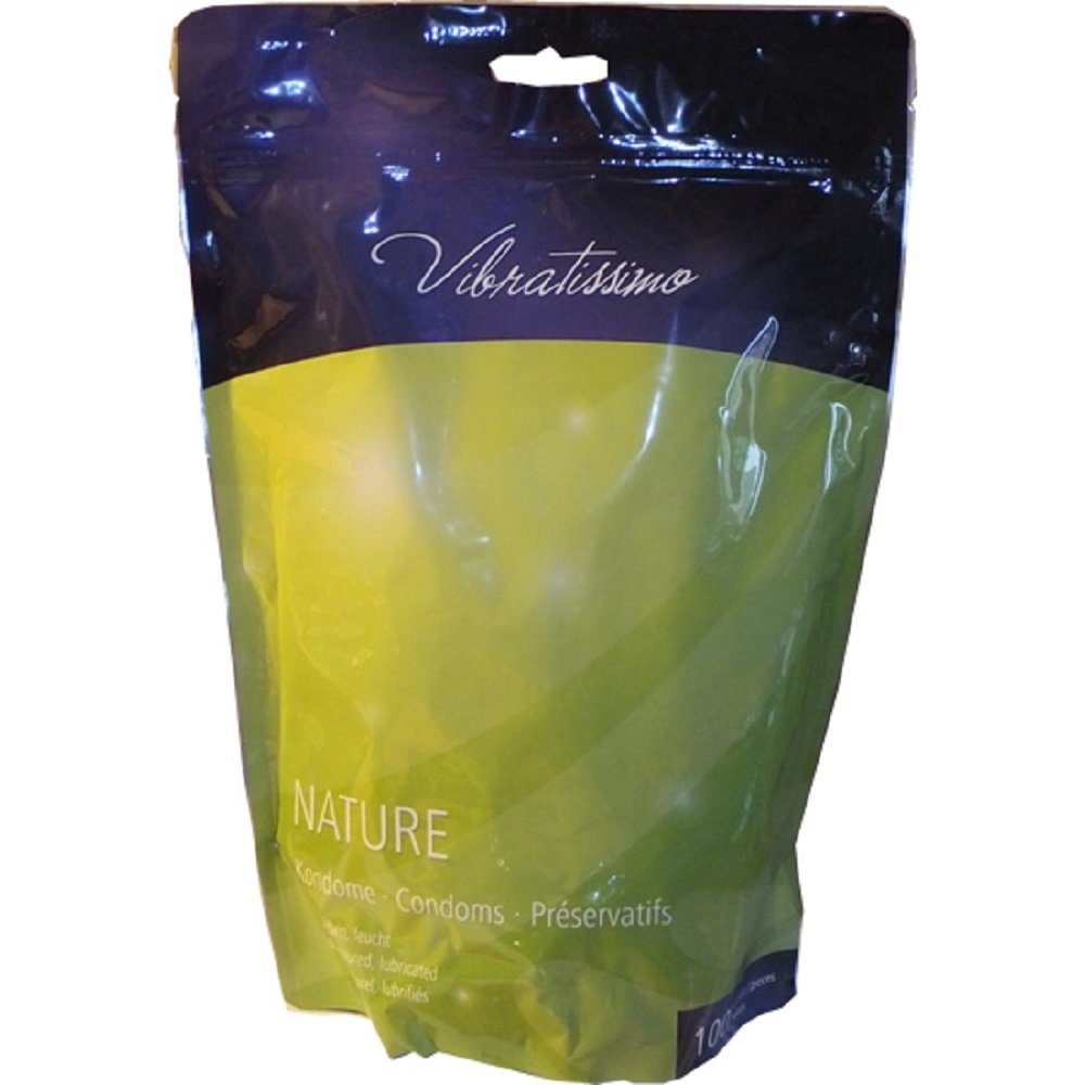 Vibratissimo Kondome Nature (natürliche Kondome) Packung mit, 100 St., Standardkondome aus Latex, feuchte Kondome im Standbodenbeutel