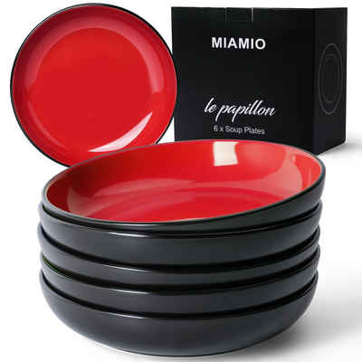 MiaMio Suppenteller Suppenteller 6er Set (900 ml) Rot, Pasta Teller, Tiefe Teller
