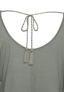 LASCANA Strandshirt mit Zierband im oberen Rücken, Longshirt, 3/4-Ärmel, schulterfrei