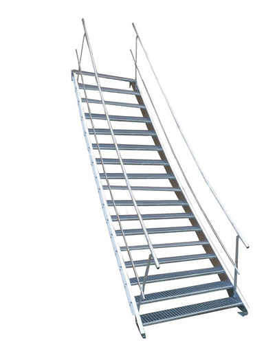 SRM Design Außentreppe 17 Stufen Stahltreppe beidseitig Geländer Breite 60 cm Höhe 282-350cm