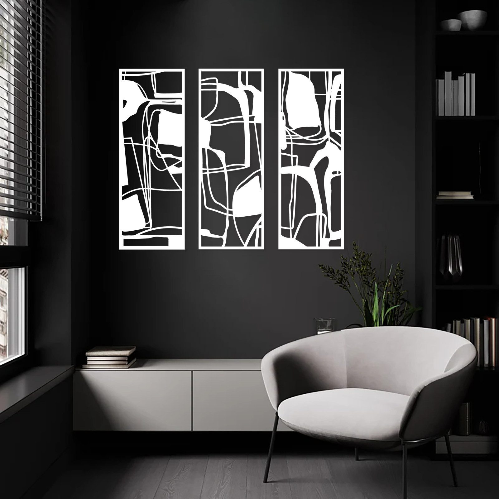 Jumpeak Wanddekoobjekt 3x Metalllinie Geometrisches Wanddekor, unregelmäßig, abstrakt, Hergestellt aus Metall,Schwarz,weiß, 40×100cm(jede)