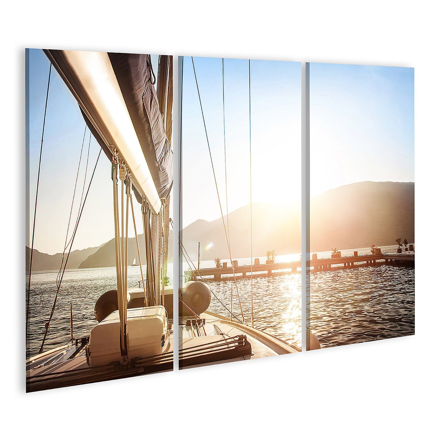 Leinwandbild Bild auf Leinwand Segelboot Sonnenuntergang Wandbild Leinwandbild Wand