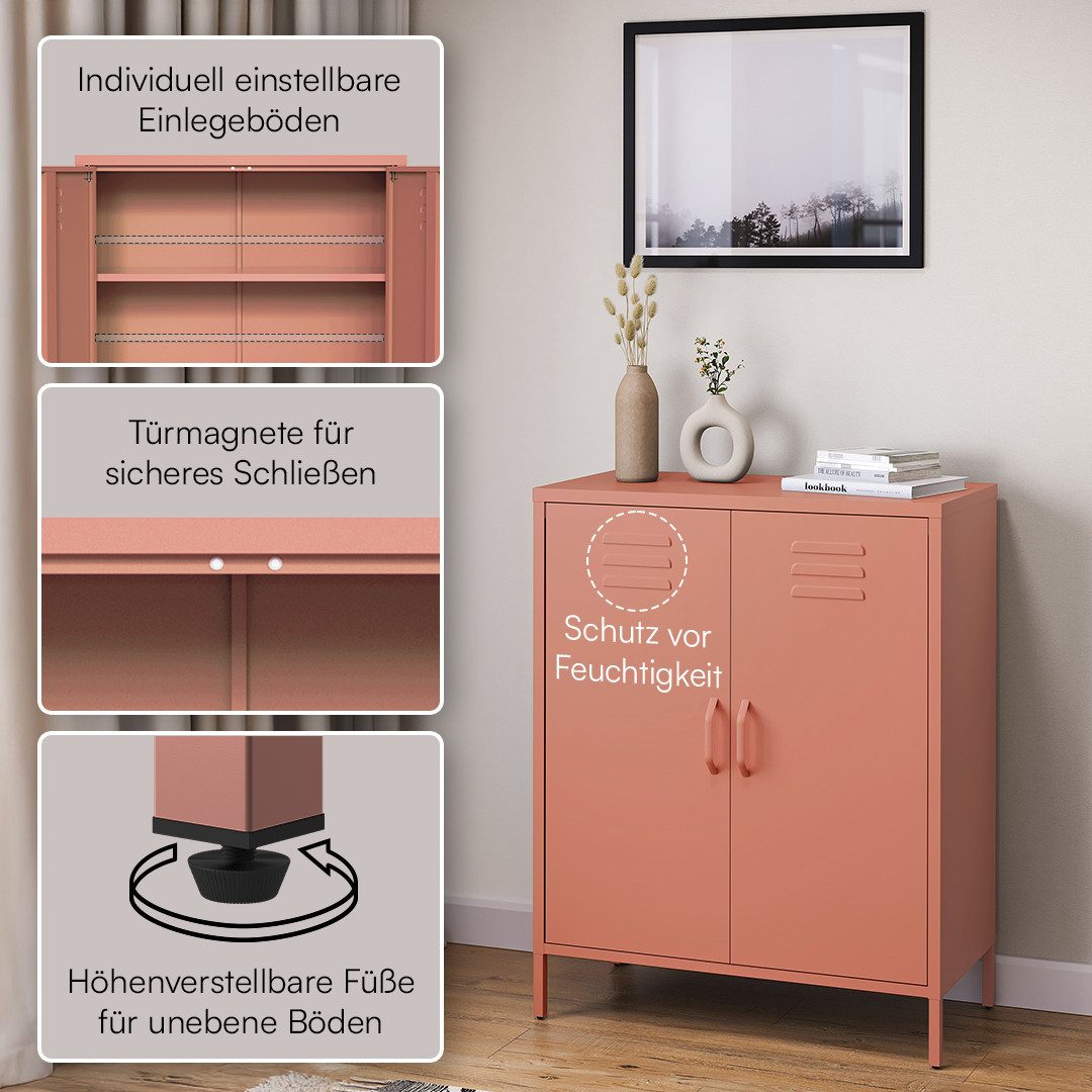 skølm Kommode Atria aus Metall (Terrakotta, 3 Fächer), höhenverstellbare Böden, Highboard auch verfügbar mit Schubladen