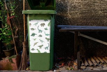 MuchoWow Wandsticker Dinosaurier - Grün - Jungen - Braun - Kind - Muster (1 St), Mülleimer-aufkleber, Mülltonne, Sticker, Container, Abfalbehälter