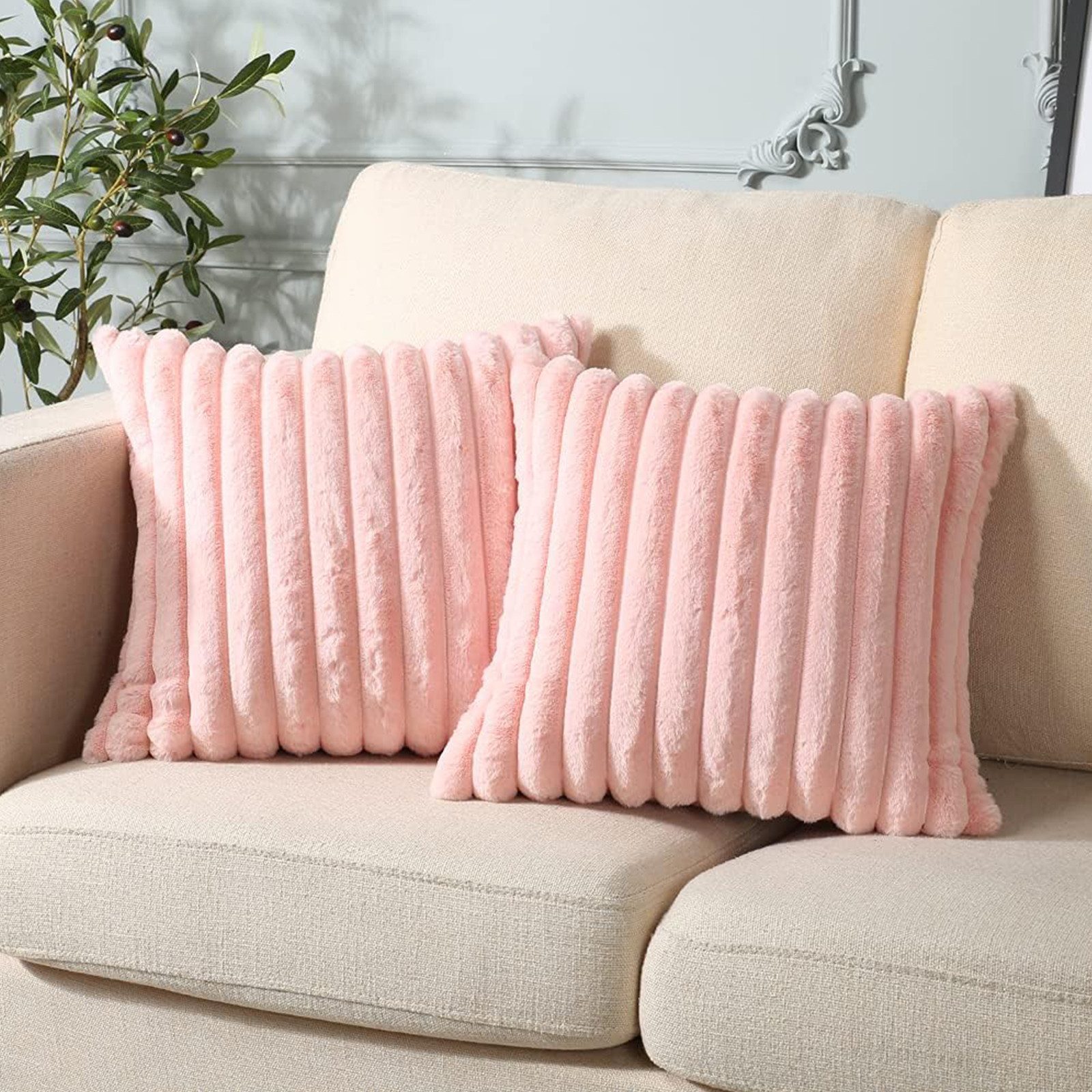 OKWISH Kissenbezüge 2er Set Flauschig Plüsch Deko Dekokissen Sofakissen Zierkissenbezüge, (2 Stück), 50x50 cm Sofakissen Couchkissen Bezug Sofa Schlafzimmer Reißverschluss