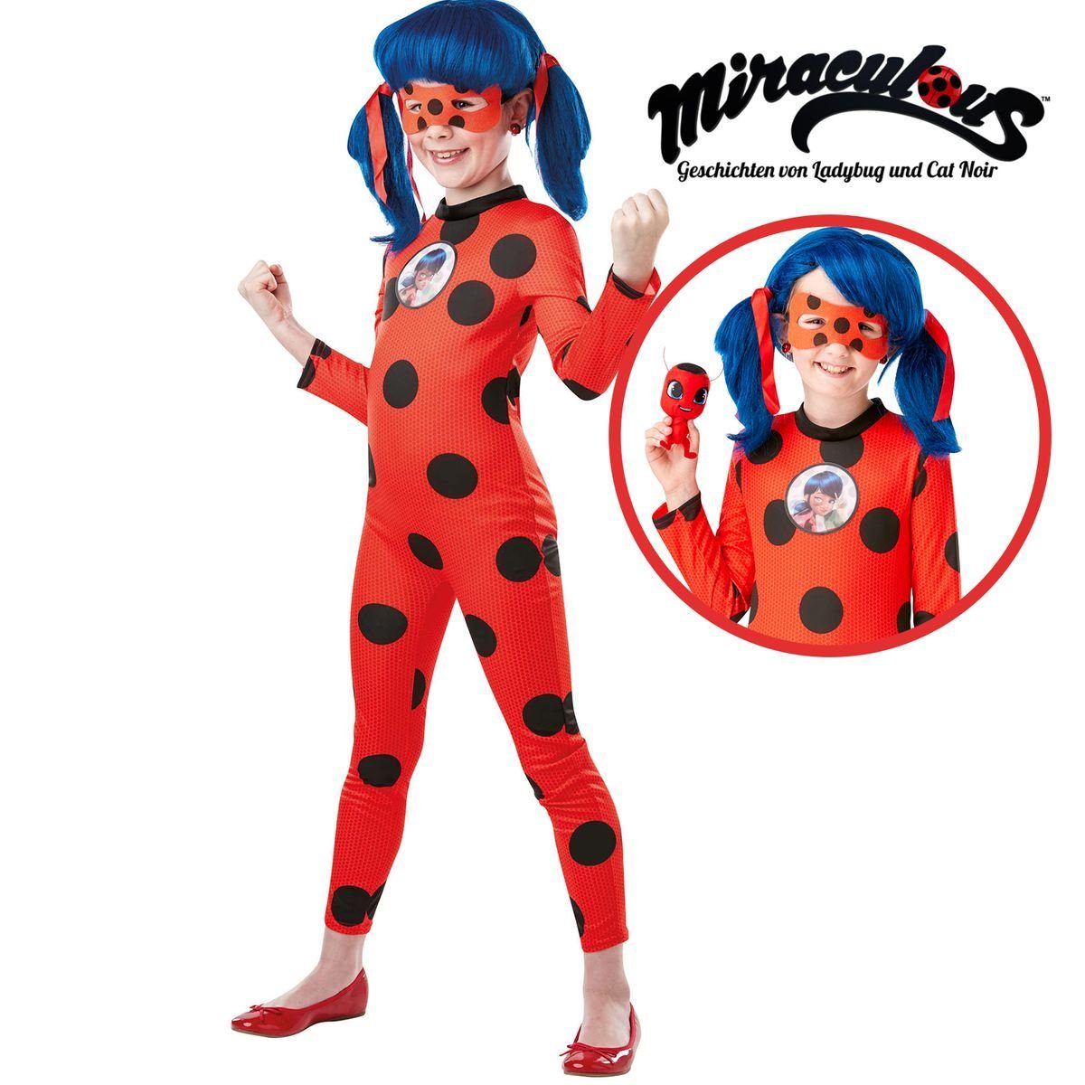 Rubies Niederlande b.v. Kostüm Miraculous Ladybug Deluxe mit Tikki Marienkäfer Plüschfigur für Kinder
