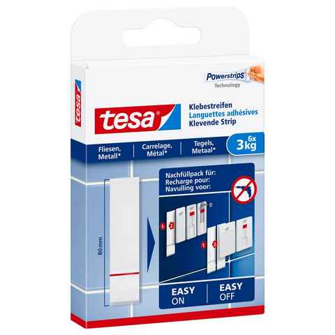 tesa Klebehaken Powerstrips Klebestreifen für Fliesen und Metall, (Packung, 1-St., 6 Stck), Stripes für Fliesen und Metall - 6er Pack - je max. 3 kg