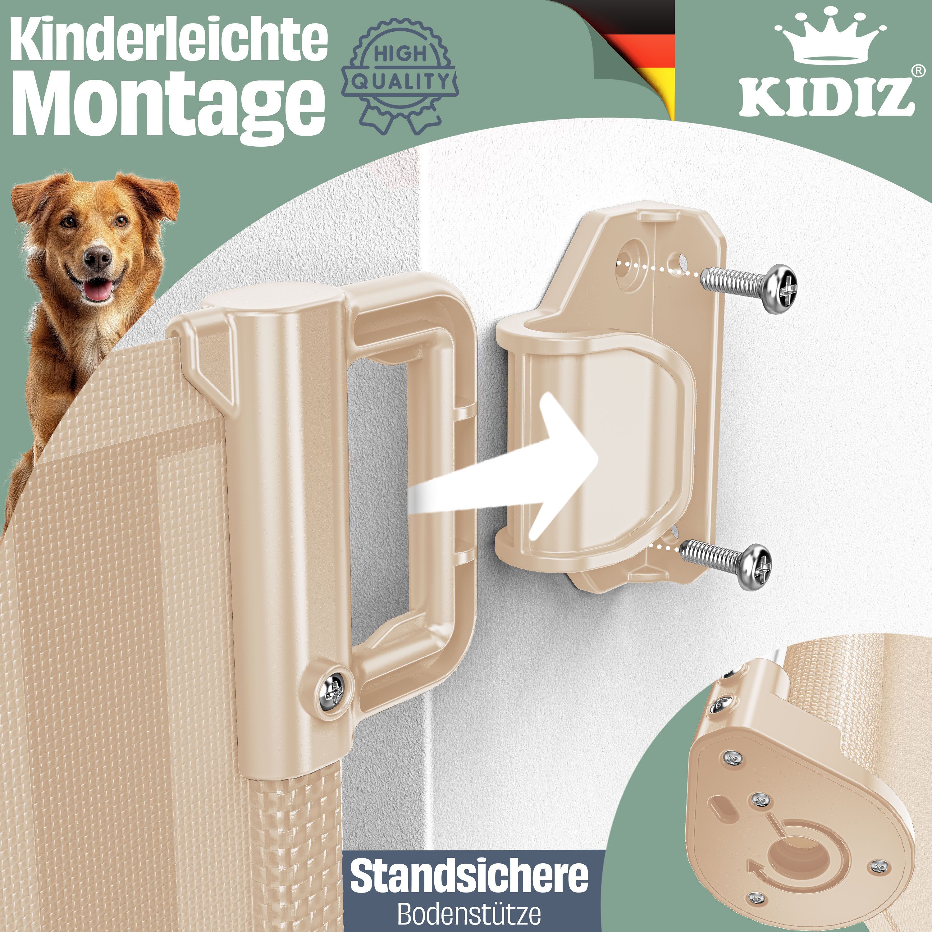 KIDIZ Türschutzgitter Treppenschutzgitter ausziehbar bis 140cm für Kinder, Babys & Haustiere (Schutzgitter für Treppen & Türen inkl. Bodenanker & Montagezubehör), Raumtrennung Absperrgitter kindersicheres Treppengitter