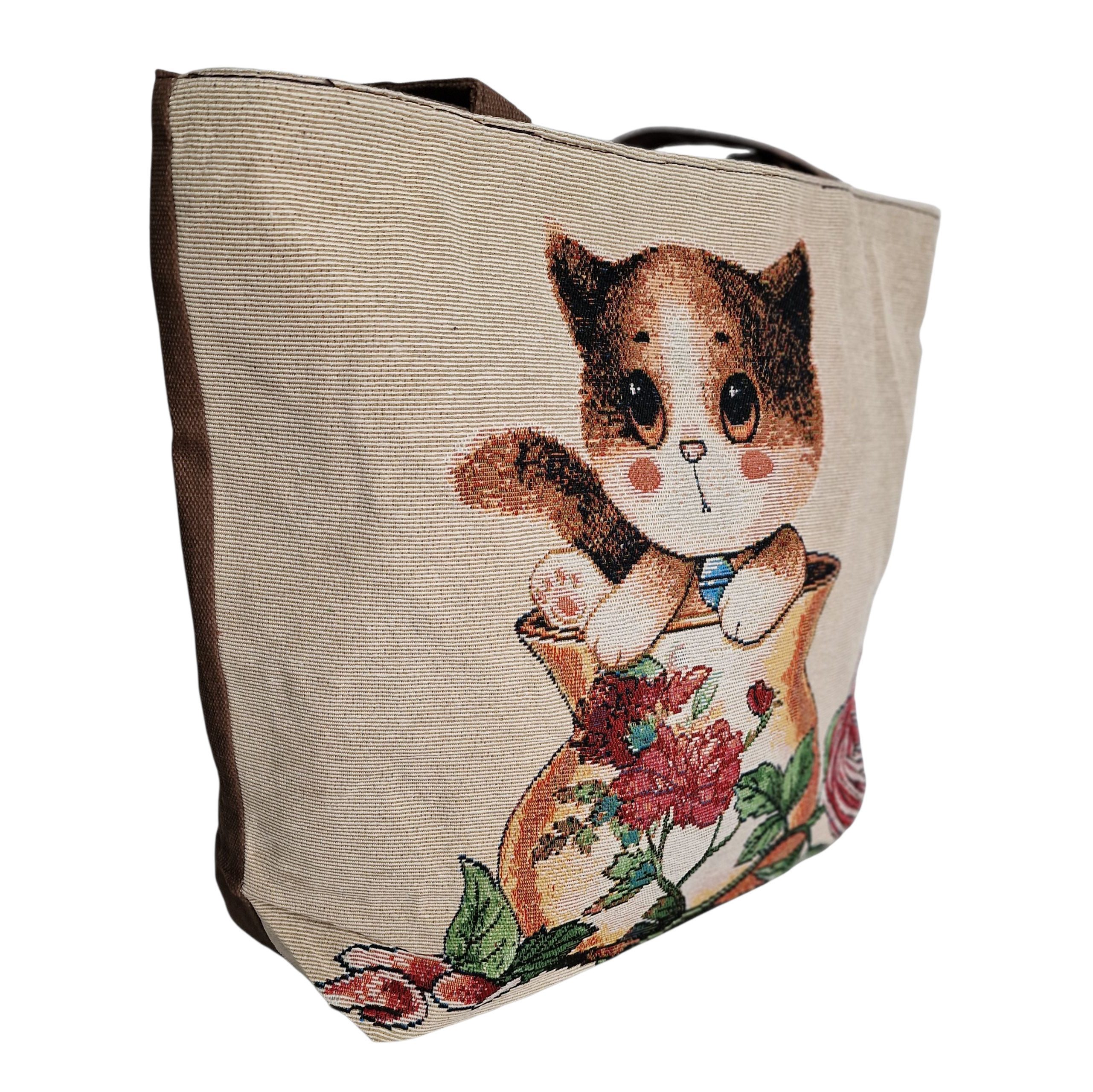 Dark-Desires Schultertasche Niedliche Jute Einkaufstasche Katze mit Reißver günstig online kaufen