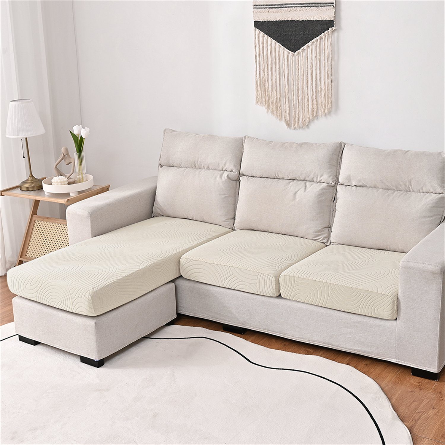 Sofahusse, HOMEIDEAS, Sofa Bezüge Couch Kissenbezüge für 1,2,3,4 Sitze Beige- Fingerabdruck