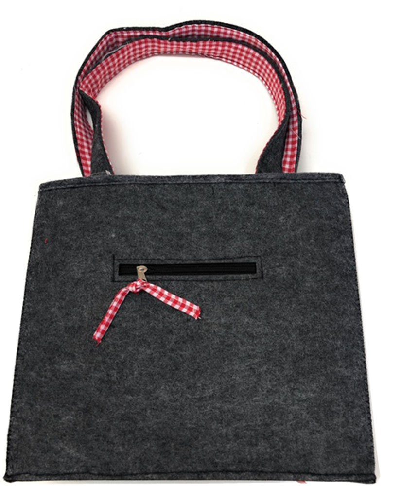 Witzgall Einkaufsshopper Witzgall Filztasche dunkelgrau rot kariert mit Stoffzug, Stoffzug