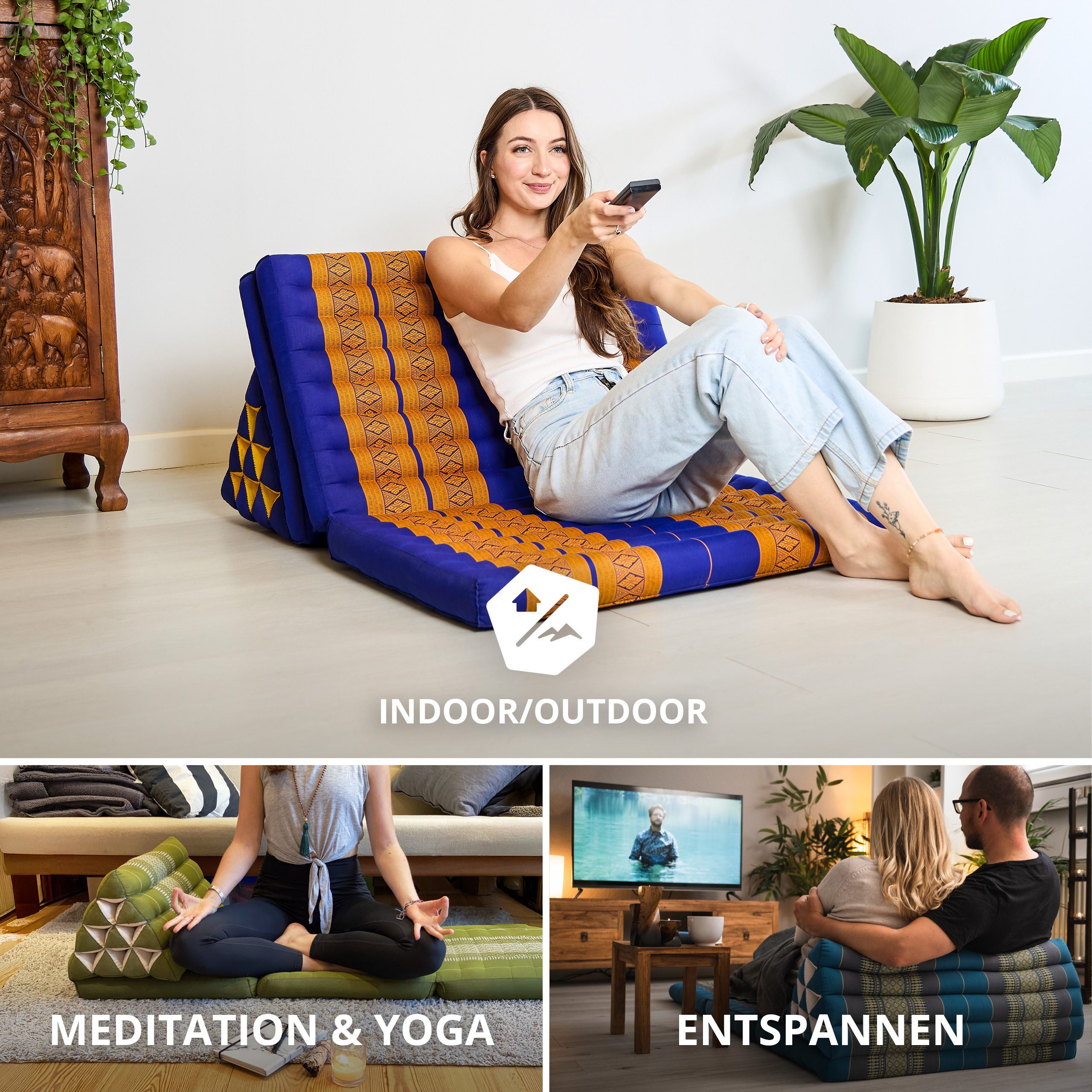 livasia Sitzsack Thaikissen XXL breit - 190x80x8cm, Kapok, vegan, handgefertigt