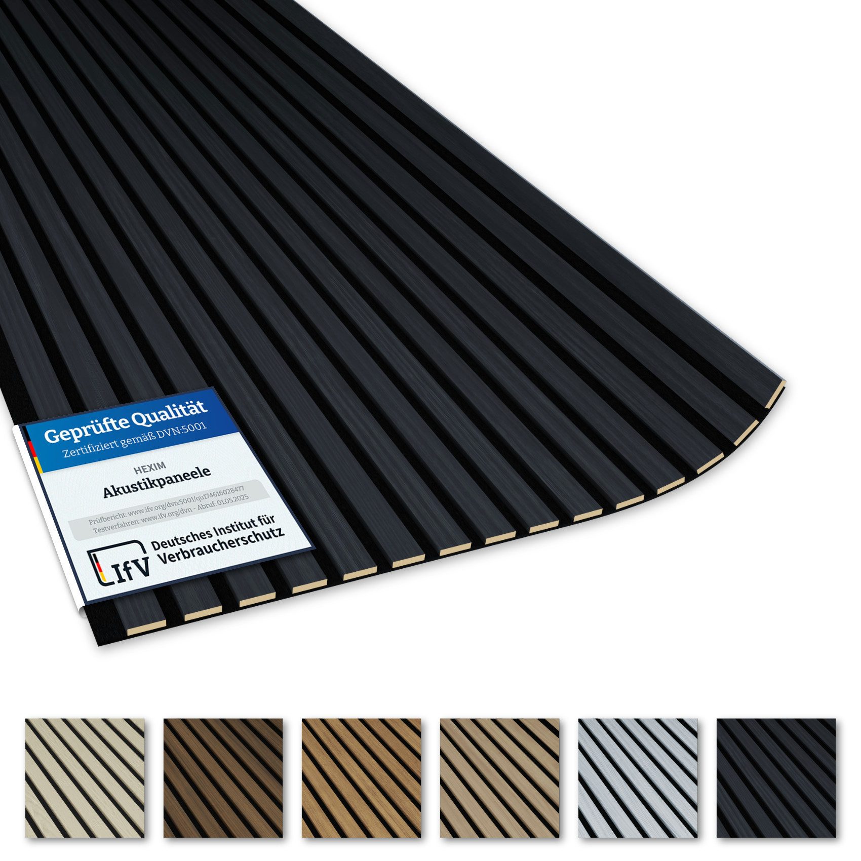 AKUSTIKO Wanddekoobjekt AK04 (Lamella Akustikpaneele 2 Stück 280x60cm - flexible Filz MDF Wandpaneele fugenlos - überlappende Holz Lamellenwand Dekor schwarz - Akustik Wandverkleidung von HEXIM (3.36m² Anthracite Ash)