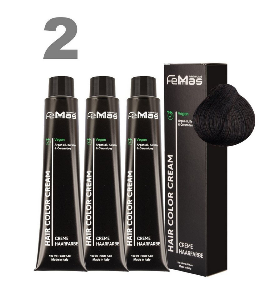 Femmas Premium Haarfarbe FemMas professionelle Haarfarbe mit Arganöl 3 x 100 ml