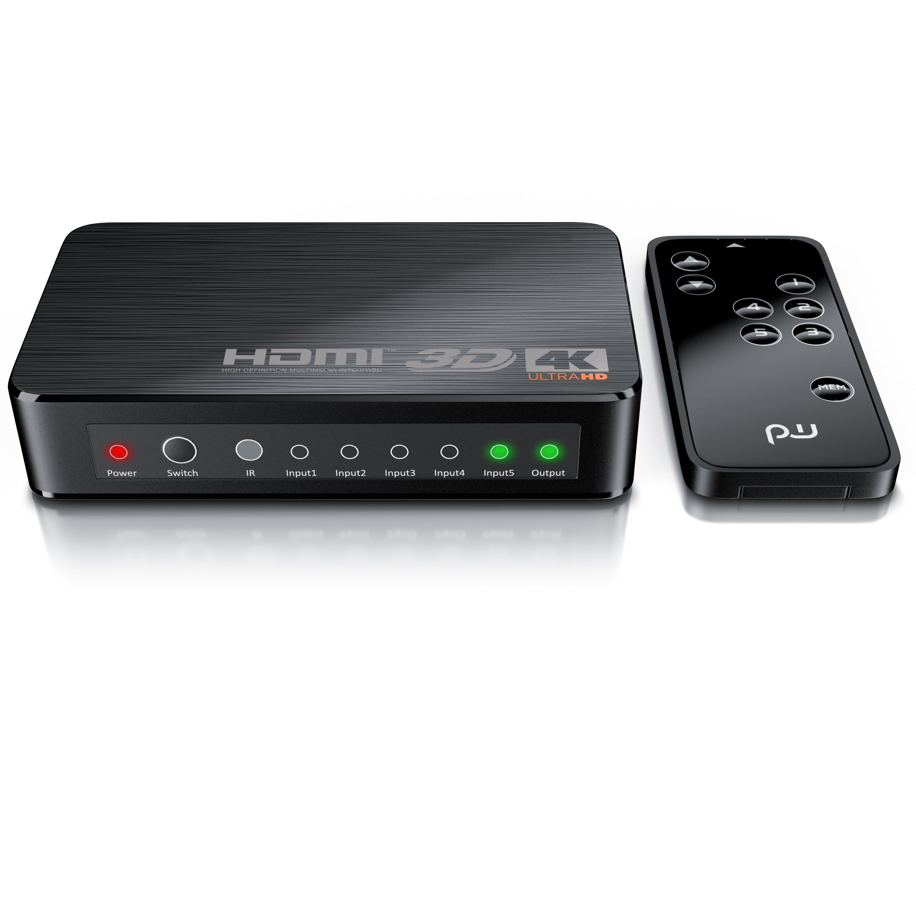 Primewire Audio / Video Matrix-Switch 5-Port Ultra HD 4K HDMI Umschalter mit Fernbedienung - 5x IN/1x OUT, Alu Verteiler HDMI 2.0b Ultra HD 4096x2160 3840x2160, HDR, 3D, 48 Bit