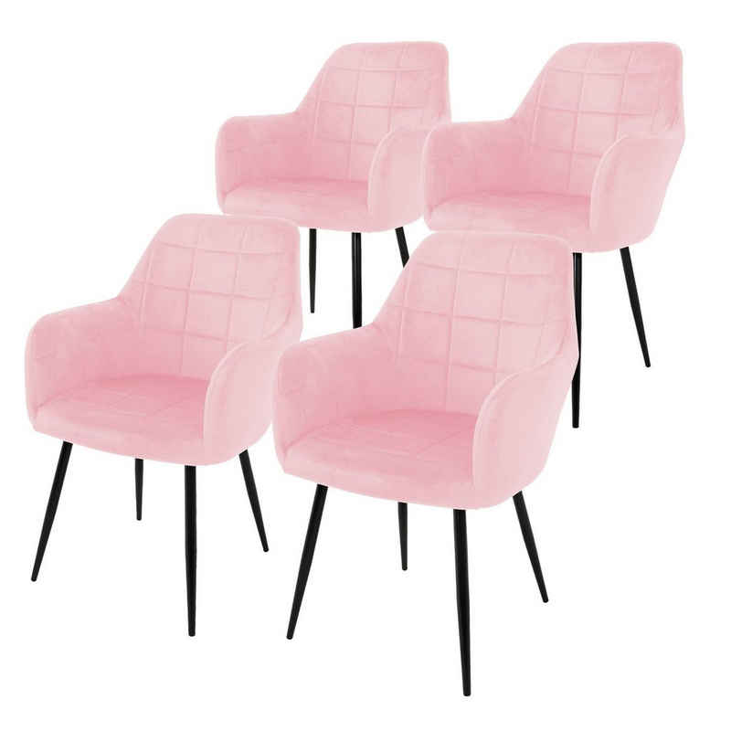 ML-DESIGN Stuhl Esszimmerstühle mit Rücken und Armlehnen aus Ergonomische Stühle (4 St), 4er Set Küchenstühle Rosa 58x60x84cm aus Samt mit Metallbeine