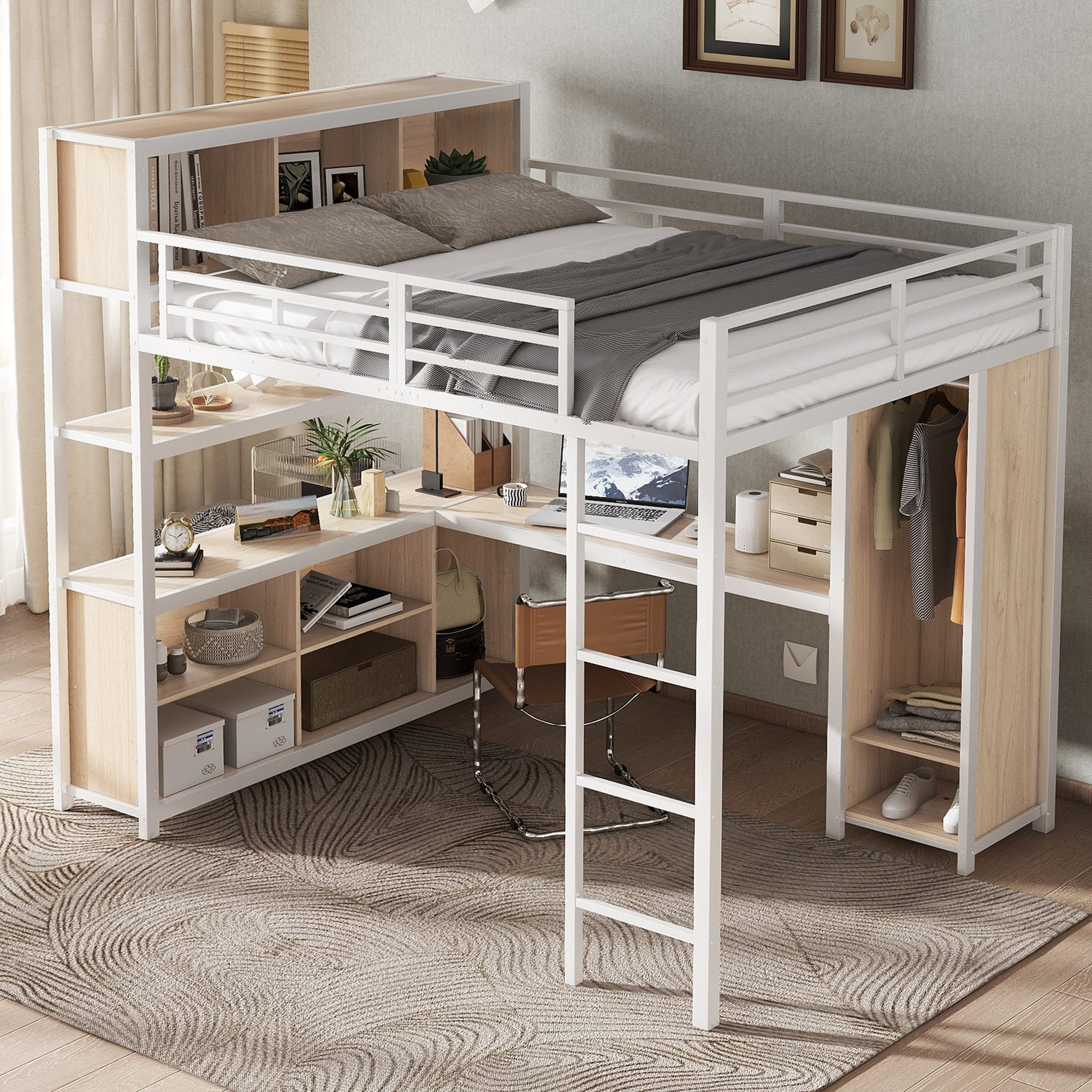 Odikalo Hochbett 140x200 Metallbett mit Schreibtisch Jugendbett Kinderbett günstig online kaufen