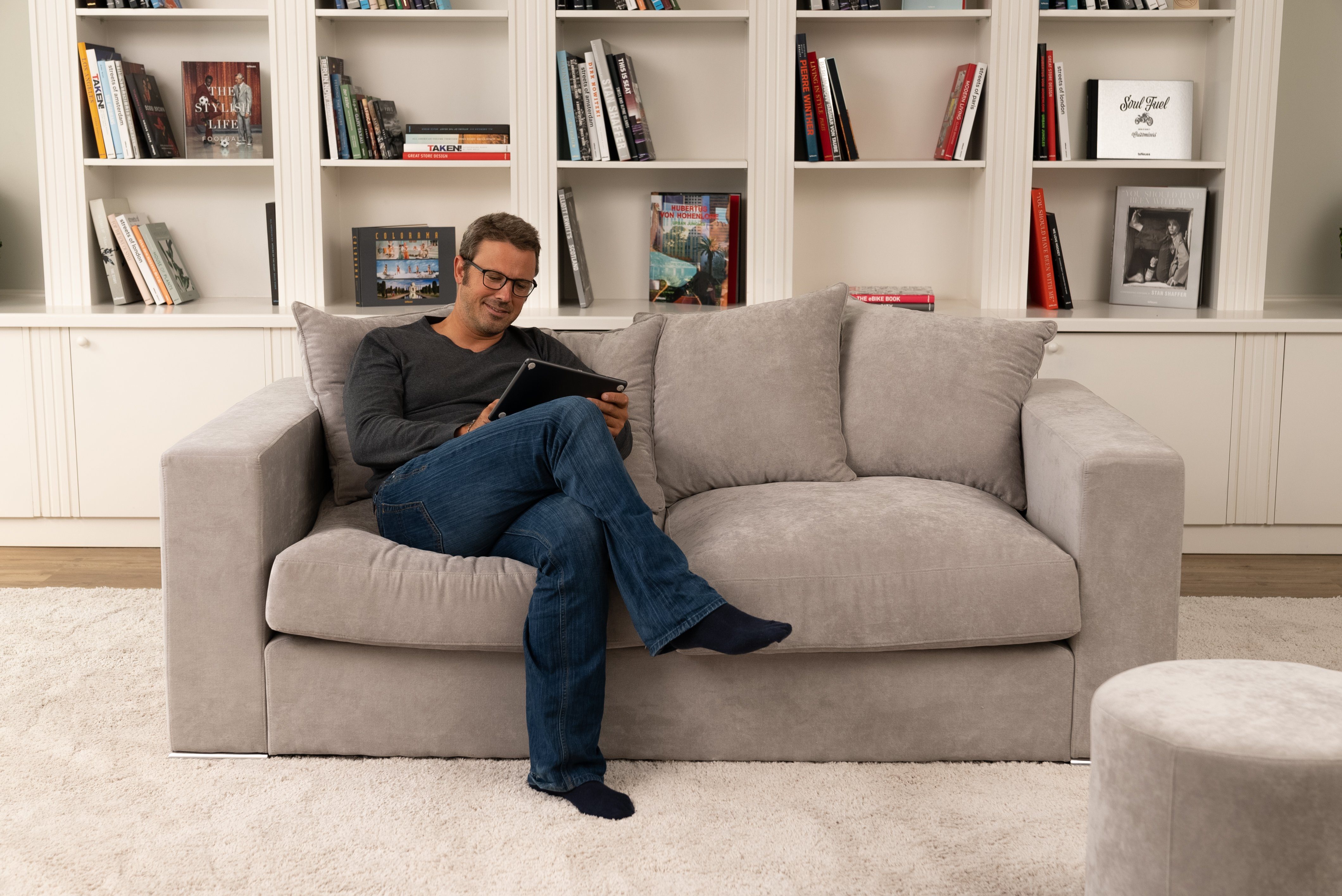 4 2 Sofa (Samt) 2m, AMARIS Grau Couch Sitzer Elements Stoff-Bezug Größen gemütlich 'George' Samt od.