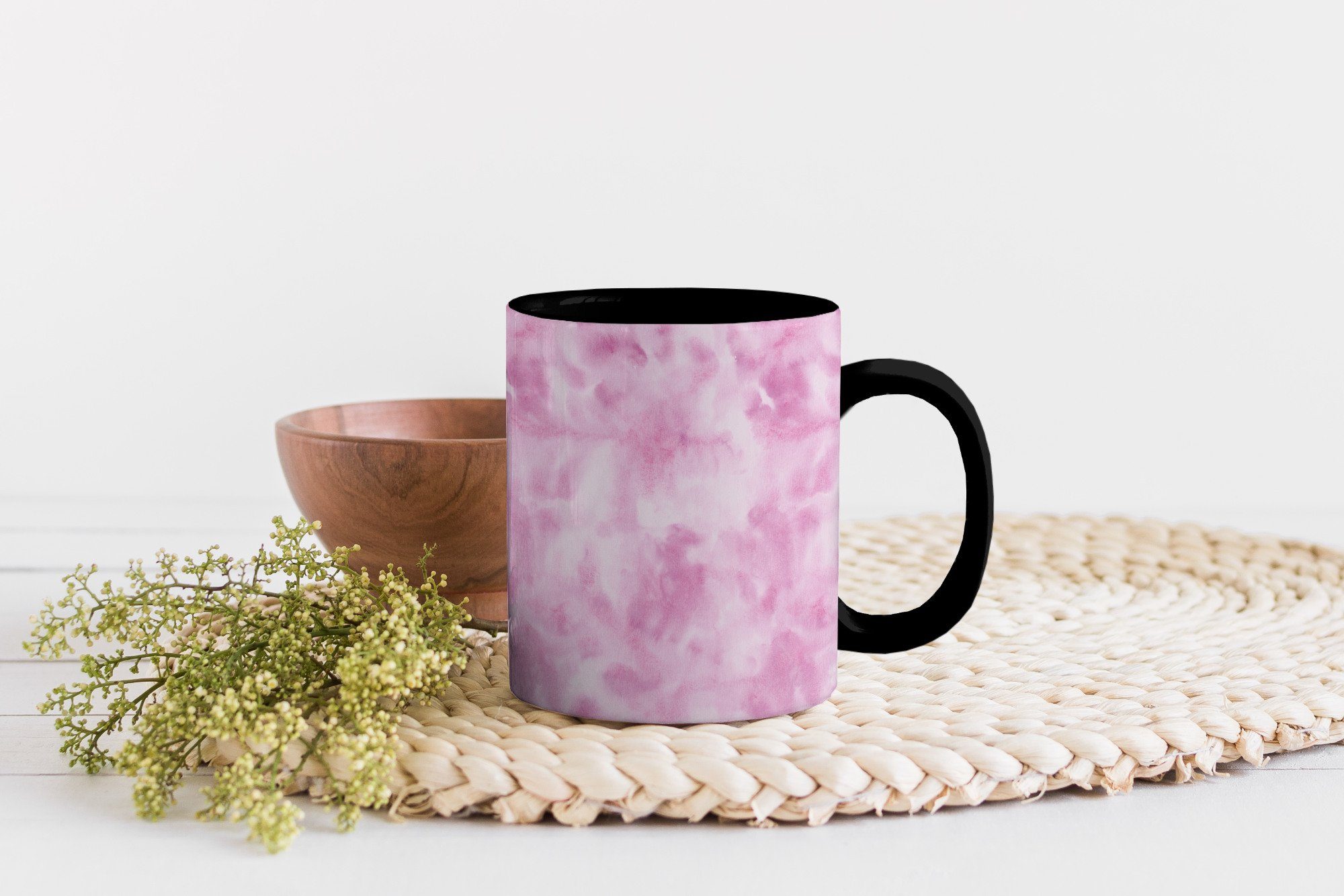 - Teetasse, Tasse Kaffeetassen, Farbwechsel, Zaubertasse, Rosa, Muster Geschenk - Aquarell Keramik, MuchoWow