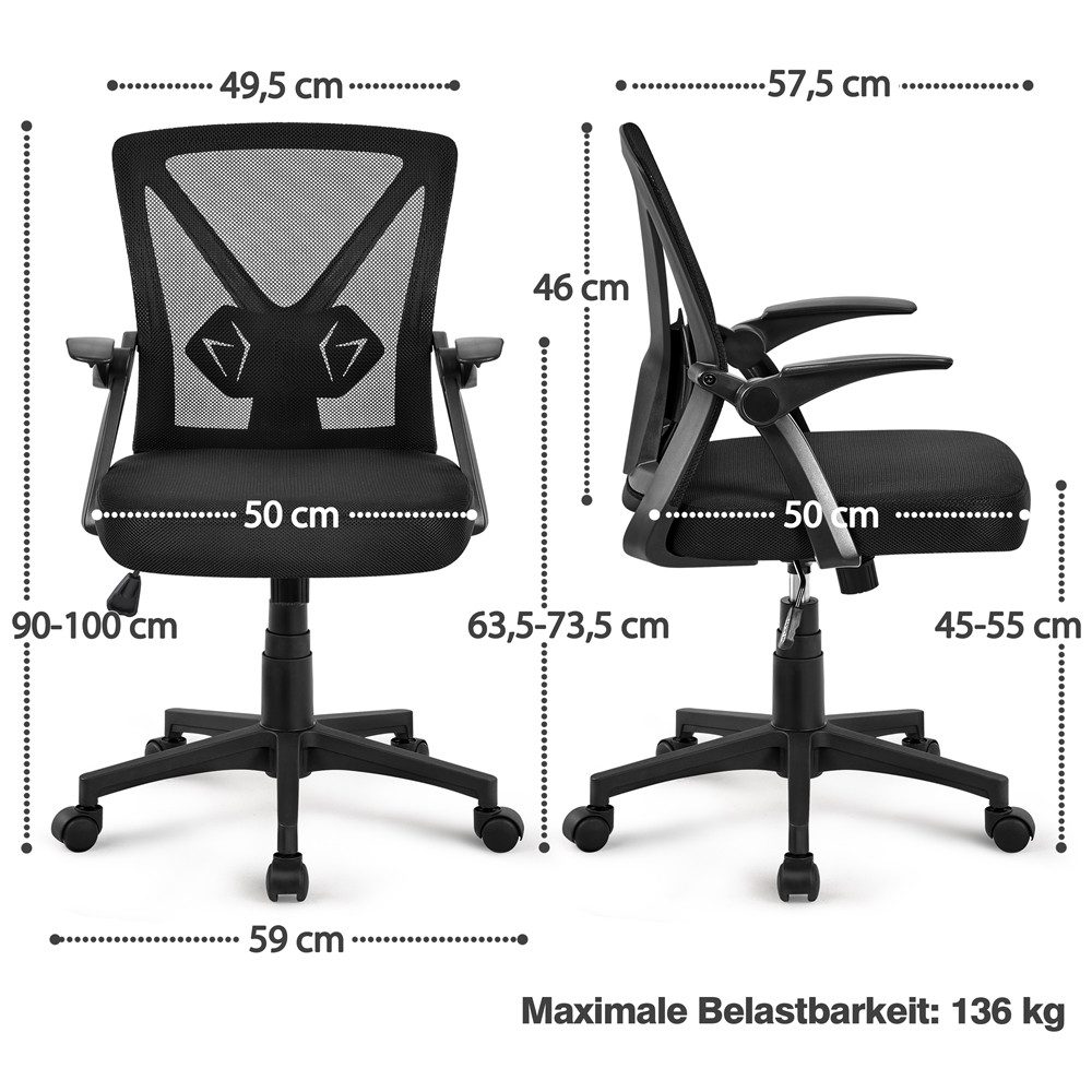 Yaheetech Drehstuhl Höhenverstellbarer Bürostuhl mit Wippfunktion, Schreibtischstuhl mit Hochklappbaren Armlehnen & Lendenwirbelstütze – Bild 4 von 5