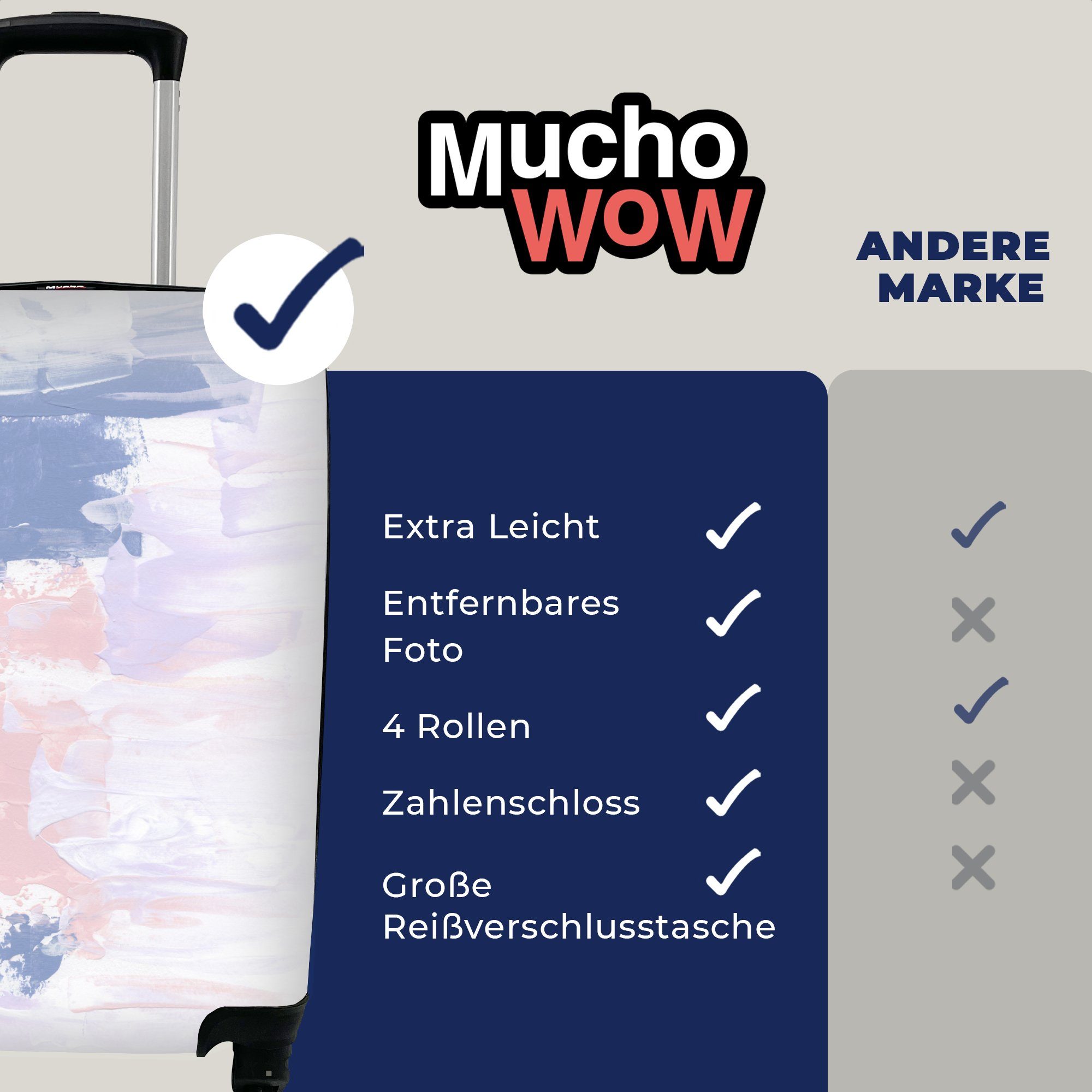 MuchoWow Handgepäckkoffer rollen, Reisekoffer Pastell Reisetasche - Ferien, Rollen, - Gestaltung Handgepäck für Farbe, 4 mit Trolley