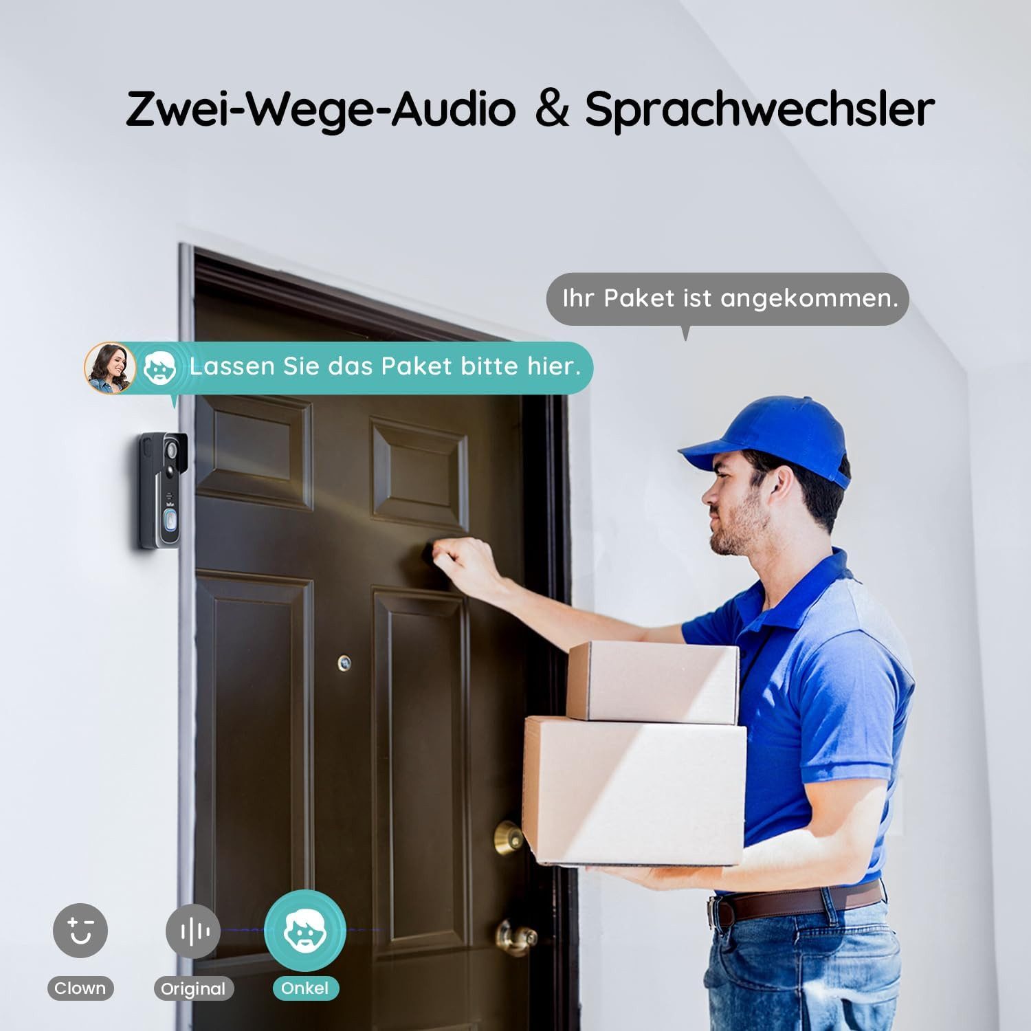 Boifun Smart Home Türklingel Türklingel-Set Smart WiFi Video Intercom 2K-HD-funkklingel mit Kamera (Außenbereich, außen, Aussen, 4 Klingeltöne, 3-stufige Lautstärke, 940-nm-Infrarot, bis 10m, CMOS-Sensor, Echtzeit-Überwachung, Allwetterschutz, Nachtsicht, KI-Chips, 166° Weitwinkel, 2-Wege-Audio, 3MP Pixel, PIR-Bewegungserkennung, IP65, Hochleistungs-IR-LED, APP)