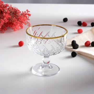 Pasabahce Gläser-Set Timeless Golden Touch 2er, Glas, Eis-Becher aus Glas, Dessert Schale auf Fuß