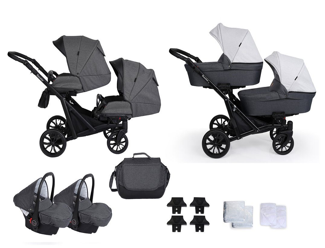 Kinder Kinderwagen babies-on-wheels Geschwisterwagen Zwillingskinderwagen 3 in 1 Booster Light - 14 Teile - von Geburt bis 4 Jah
