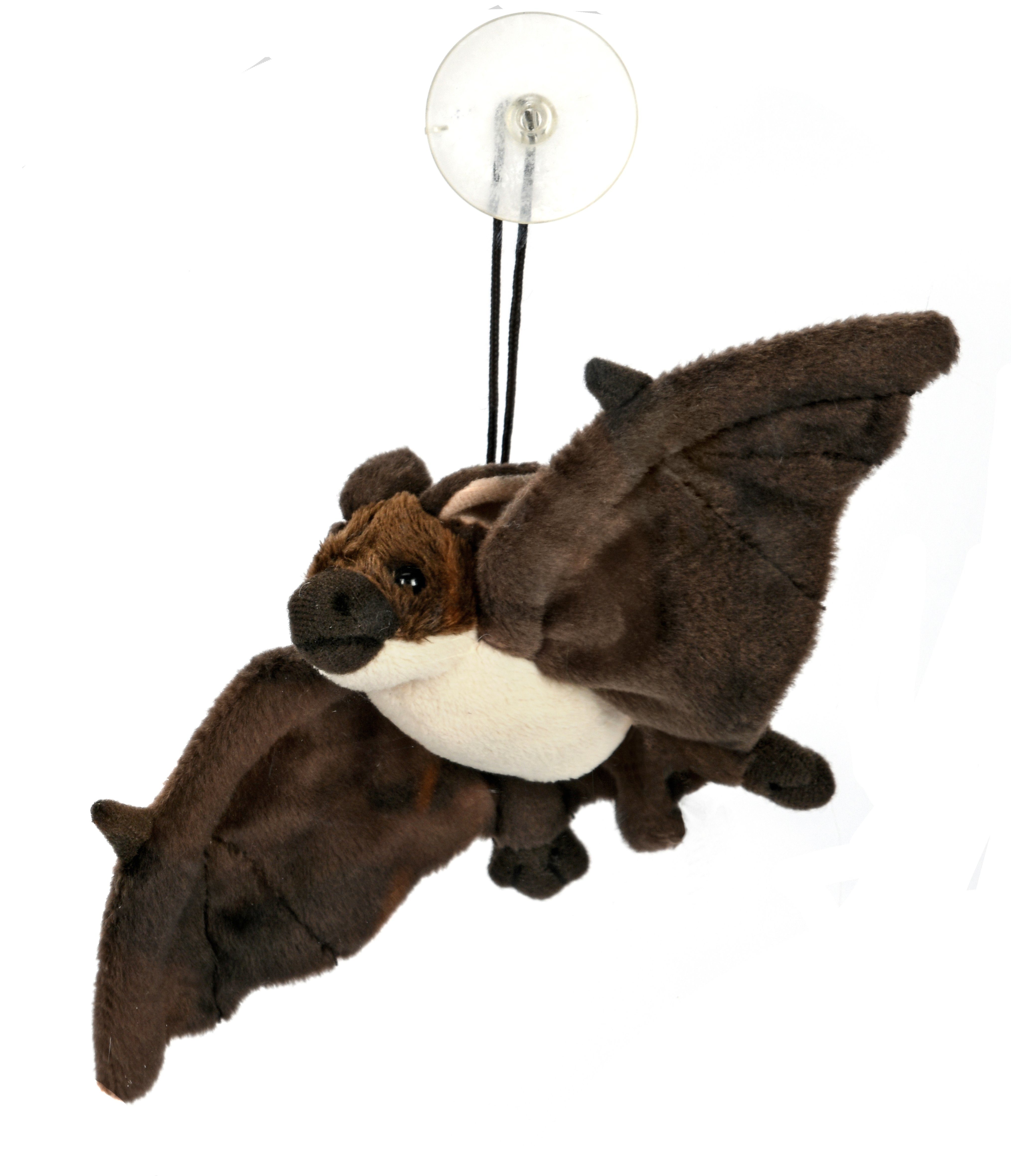 Uni-Toys Kuscheltier Fledermaus - braun oder schwarz - mit Saugnapf - 23 cm - Plüschtier, zu 100 % recyceltes Füllmaterial