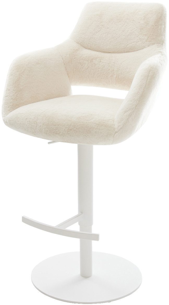 DELIFE Barhocker Yago-Flex, Drehfuß höhenverstellbar Metall Weiß Plüsch Creme-Weiß Taschenfederker