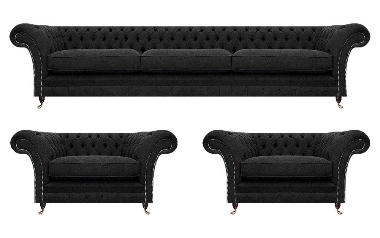 Xlmoebel Chesterfield-Sofa Elegante schwarze Sofagarnitur im Chesterfield-Stil, Hergestellt in Europa
