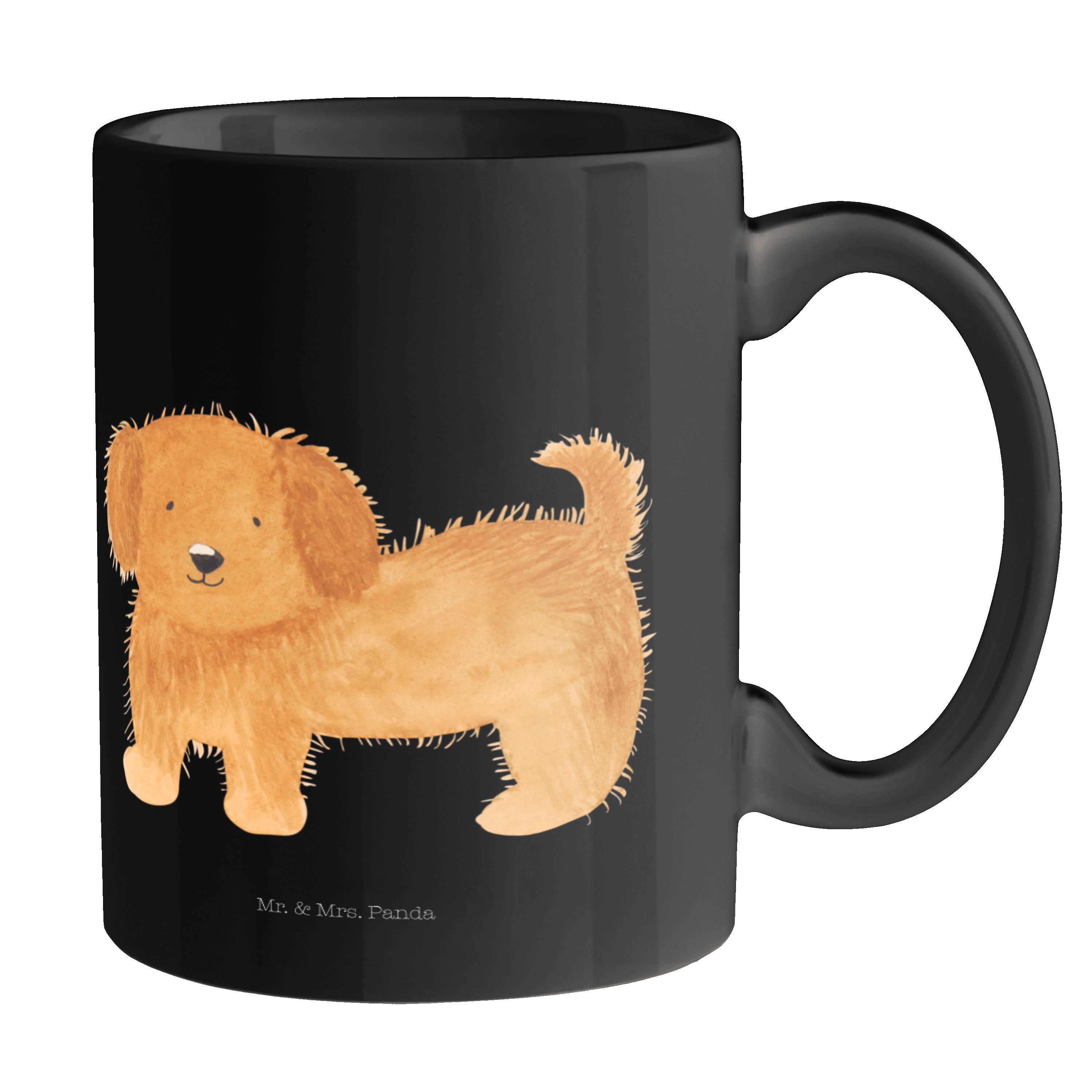 Mr. & Mrs. Panda Tasse Hund flauschig - Schwarz - Geschenk, Vierbeiner, Frauchen, Hundeliebe, Keramik Schwarz