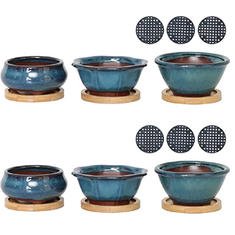 Jinfa Dekovase Jinfa Keramik-Bonsai-Töpfen in Mix Form mit Entwässerungslöchern 2 Stück (23,7Euro/Stück) | Dekovasen