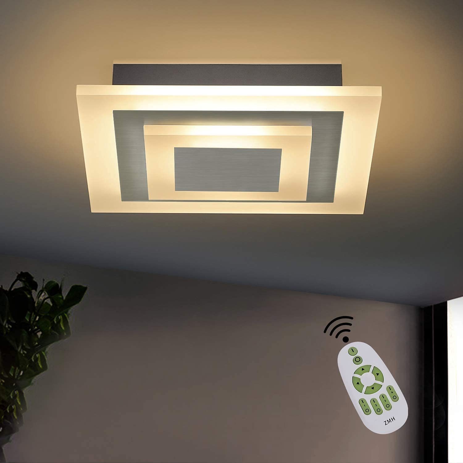 Deckenleuchte LED Dimmbar mit Dimmbar LED stufenlos integriert, fest ZMH Quadratisch Dimmfunktion, Fernbedienung,